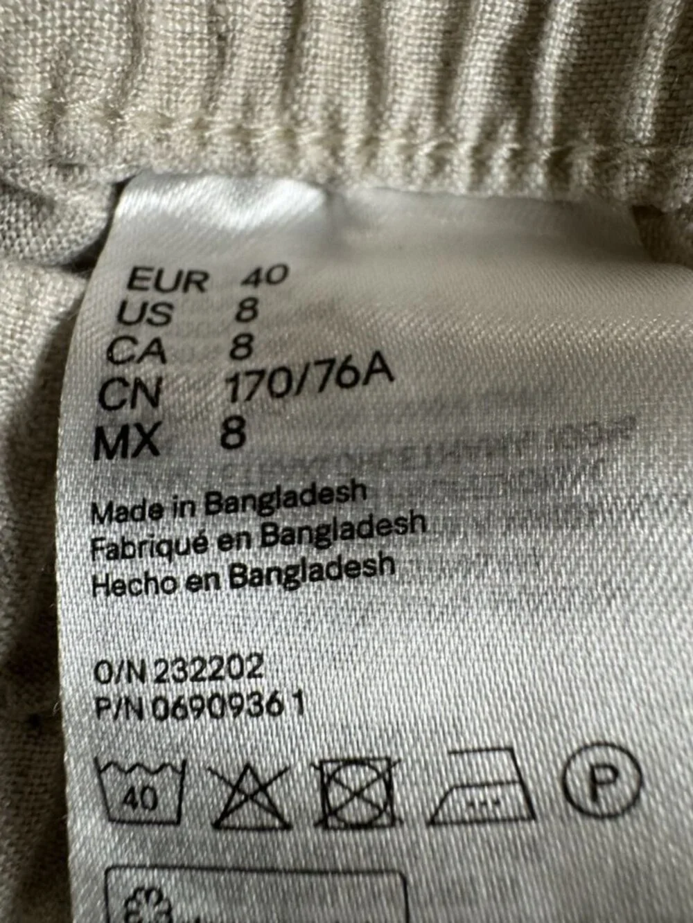 H&M 100% Linen Pants Size 8 Natural Flax Beige Pull On Resort Coastal Summer
